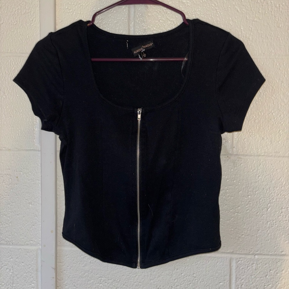 cropped zip up corset tee